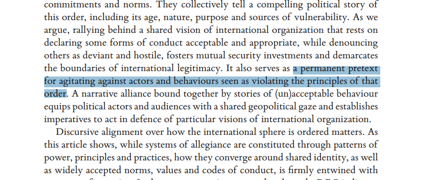 Great new article by Alexandra Homolar & @OliverDTurner in @IAJournal_CH about how actors use narrative agreement to forge cooperative behaviour and institutions. But agreeing on the normative basis of *policing* that order... Eco: We always need enemies!: academic.oup.com/ia/article/100…