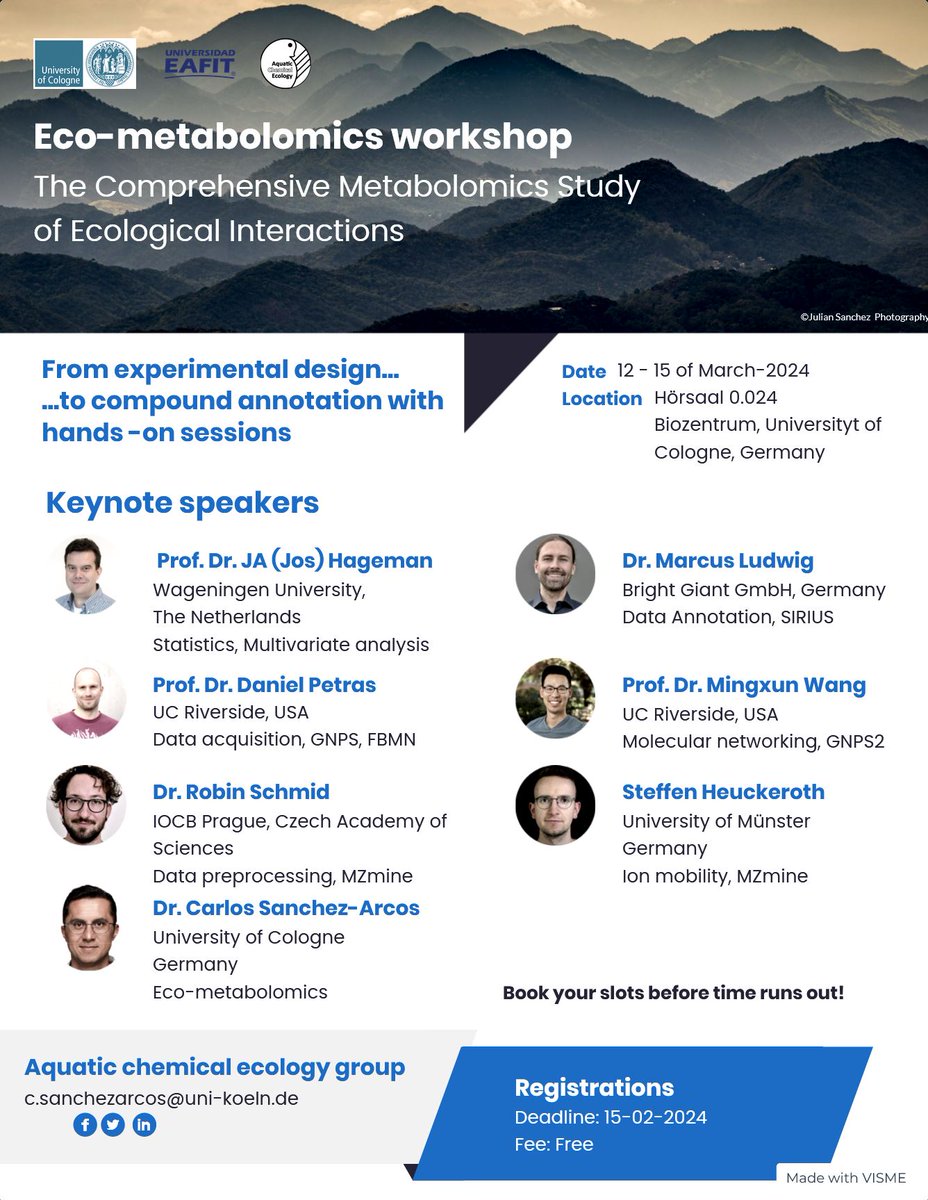 Carlos Sanchez-Arcos (@c_sanchez_arcos) on Twitter photo Join us in our Eco-metabolomics workshop <a href="/UniCologne/">Universität zu Köln</a>. An international and renowned group of speakers will guide us on comprehensive metabolomic approaches to elucidate the chemistry involved in ecological interactions. Join us in our Eco-metabolomics workshop <a href="/UniCologne/">Universität zu Köln</a>. An international and renowned group of speakers will guide us on comprehensive metabolomic approaches to elucidate the chemistry involved in ecological interactions.