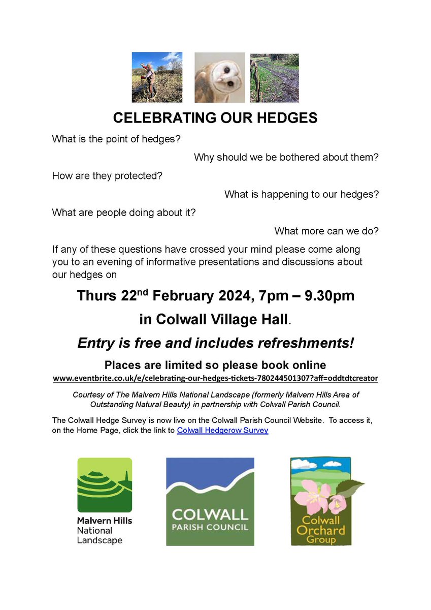 The Malvern Hills National Landscape team would like to invite you, or indeed any of your parishioners, to an event on February the 22nd 2024 in Colwall Village Hall at 7pm.