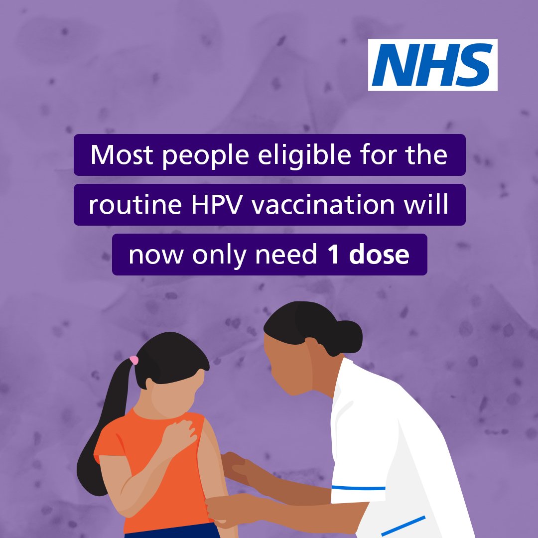 The #HPV vaccine helps to prevent HPV-related cancers from developing in boys and girls. Please sign your child’s consent form when you receive it. Most under 25s eligible for the HPV vaccine will only need a single dose. Find out more ➡️ nhs.uk/conditions/vac…