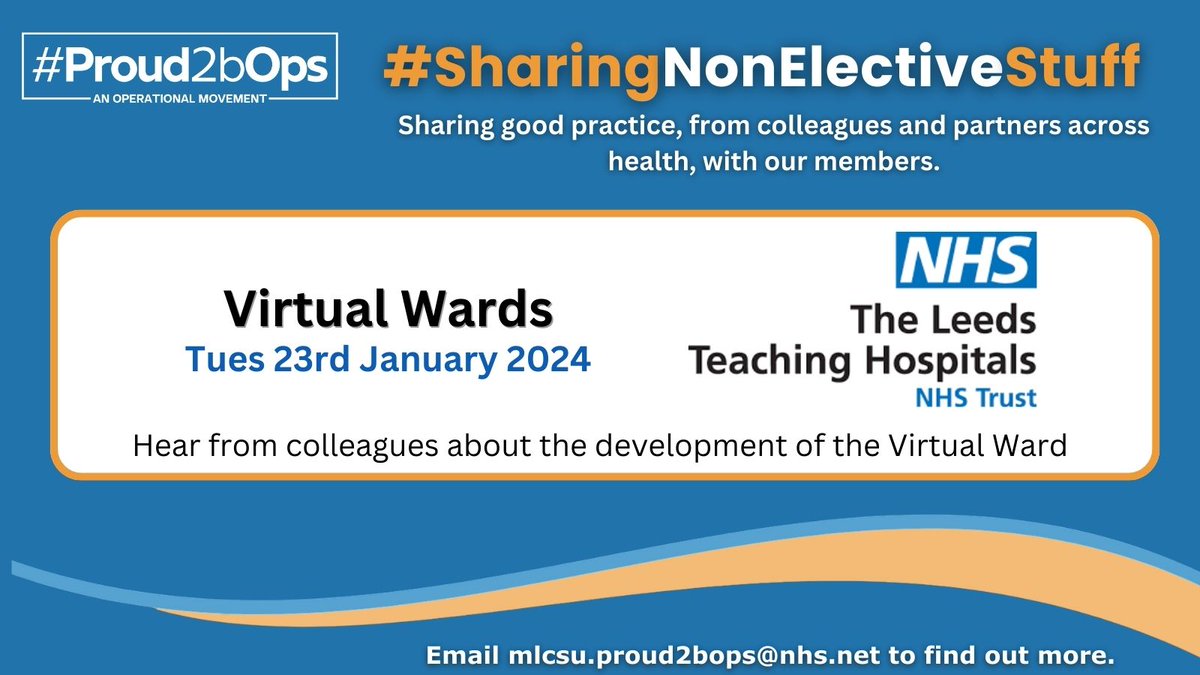 Members, don’t forget you’re invited! 📧

Join us today at 4:30pm where you’ll be able to hear from colleagues at @LeedsHospitals and @LeedsandYorkPFT about the development of the Virtual Ward.🏥

#SharingNonElectiveStuff