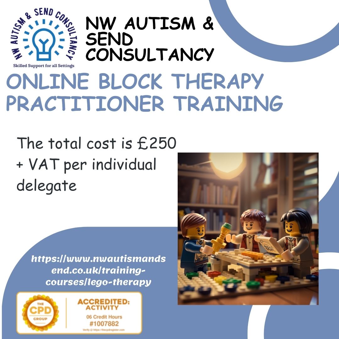 Join our Block Therapy Training - Limited Spaces Available! 
February 28th
09:00 am - 3:00 pm
Discover a groundbreaking way to connect and empower young minds through Block-Based Therapy.
 For booking and inquiries, please contact us directly at contact@nwautismandsend.co.uk
