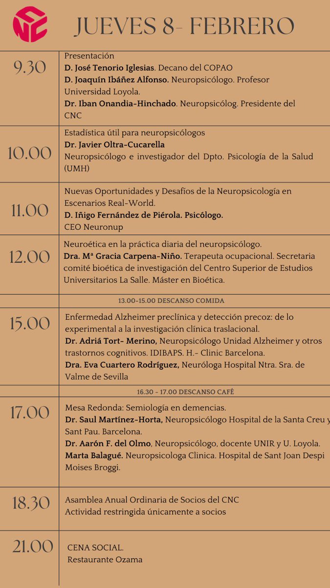 XV REUNIÓN CONSORCIO DE NEUROPSICOLOGÍA 🎓🧠💻
¿Conoces las ponencias del primer día? ⤵️⤵️