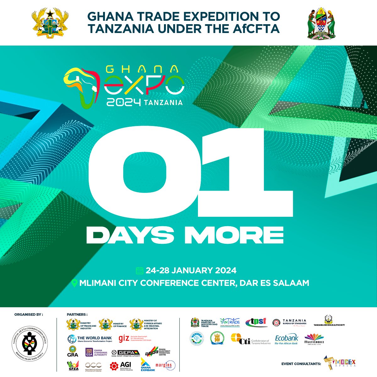 The wait is almost over! In just 24 hrs, Mlimani City Conference Centre will transform into a piece of Ghana. Join us at the Ghana Expo for 4 days of a showcase of exceptional goods and services, engagements and panel discussions