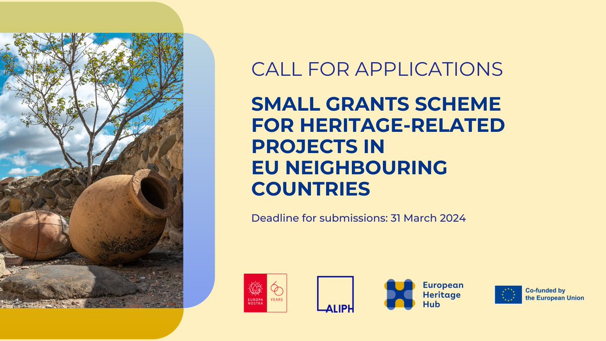 We’re excited to announce the launch of our Small Grants Scheme for #heritage projects led by #civilsociety in 11 EU neighbouring countries 🇦🇱🇦🇲🇦🇿🇧🇦🇬🇪🇽🇰🇲🇩🇲🇪🇲🇰🇷🇸🇺🇦 Grants range from €2,000-€50,000, w/ the support of @ALIPHFoundation & @europe_creative 👉europeanheritagehub.eu/call-for-appli…