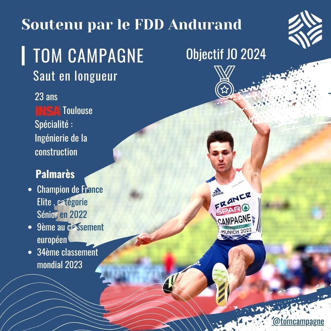 D'ici #Paris2024 le FDD #Andurand partage le profil des sportifs de haut niveau que nous soutenons
Souhaitons le meilleur à Tom Campagne, étudiant en ingénierie à l'<a href="/INSAToulouse/">INSA Toulouse</a> et champion d'#athlétisme, saut en longueur, au palmarès édifiant
#Sports #Athletics #Olympics #Paris