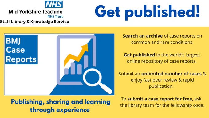 Mid Yorks NHS Library & Knowledge Service (@midyorkslibrary) on Twitter photo .<a href="/MidYorkshireNHS/">Mid Yorkshire Teaching NHS Trust</a> staff & placement students can submit case reports for publication for FREE <a href="/BMJCaseReports/">BMJCaseReports</a>. See guidance for authors casereports.bmj.com/pages/authors. Ready to #GetPublished? Ask <a href="/midyorkslibrary/">Mid Yorks NHS Library & Knowledge Service</a> for the fellowship code🙂#Research #SharedLearning .<a href="/MidYorkshireNHS/">Mid Yorkshire Teaching NHS Trust</a> staff & placement students can submit case reports for publication for FREE <a href="/BMJCaseReports/">BMJCaseReports</a>. See guidance for authors casereports.bmj.com/pages/authors. Ready to #GetPublished? Ask <a href="/midyorkslibrary/">Mid Yorks NHS Library & Knowledge Service</a> for the fellowship code🙂#Research #SharedLearning
