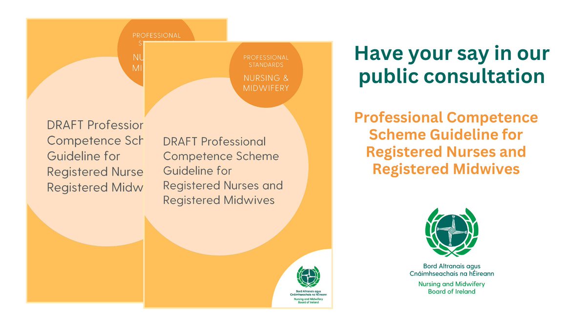 📢Have your say on the proposed Professional Competence Scheme for Registered Nurses and Registered Midwives.

To find out more and complete the public consultation survey, please visit 👇
nmbi.ie/What-We-Do/Con… 

 🙌Thank you for your feedback!