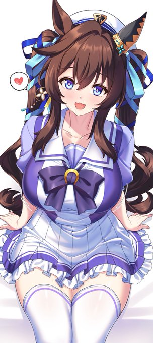 「トレっち、お待たせ♡」  ヴィブロスを見た時描かなきゃって思った(使命感  結果、20回の引きで手に入れた。やはりこれは運命だ。  次には勝負服を描いて、三姉妹も一緒に描こう。  #ヴィブロス #ウマ娘