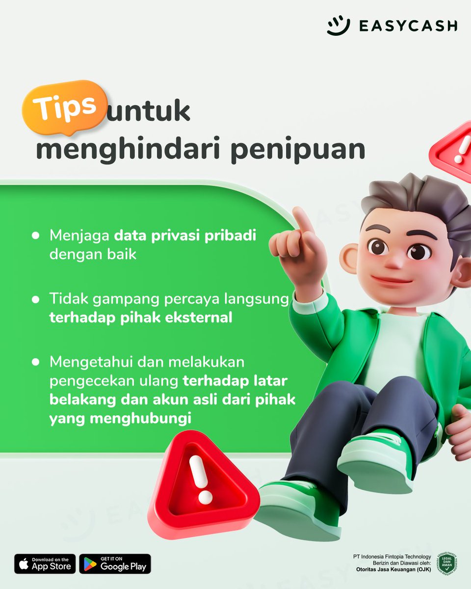 easycashid's tweet photo. Di jaman sekarang banyak banget nih penipuan🫠 Jadi selalu hati-hati ya Easyfrens🙌
Ini Mincash kasih beberapa tips untuk menghindari penipuan~
Selalu waspada ya Easyfrens✨
#Easycash #AplikasiEasycash #PinjamanOnline #Easystuff https://t.co/JJgvDR2iiN