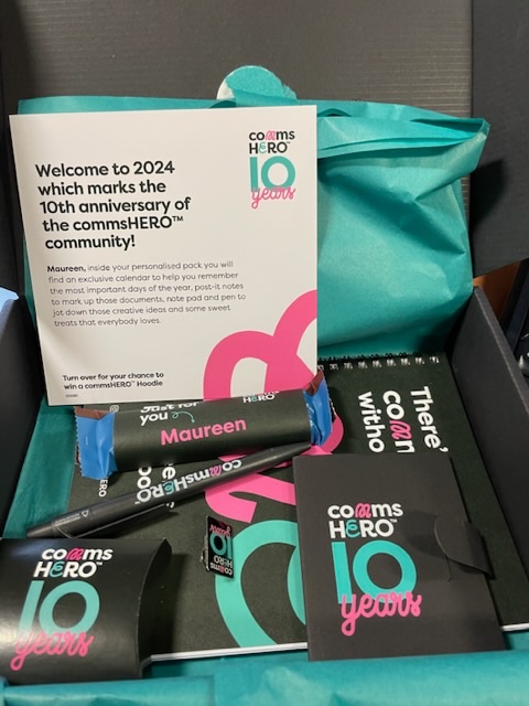 maureenio's tweet photo. Thank you @WeAreResource for a lovely box of #CommsHERO goodies. Love the sticky notes especially ❤️ https://t.co/8KK5Gq9AM1