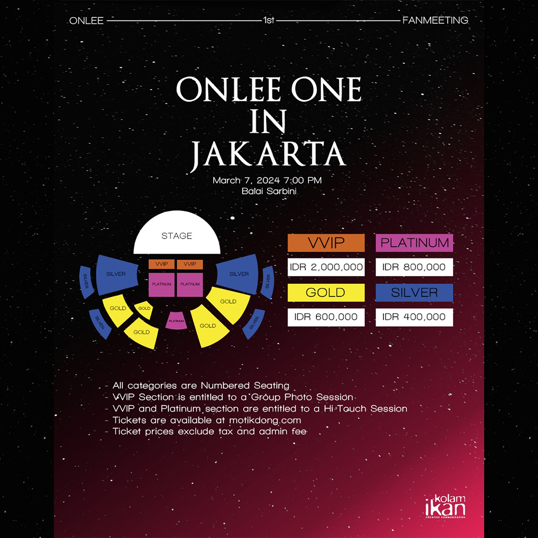 official_onlee's tweet photo. <ONLEE ONE in Jakarta>
Indonesia OLEE, ini yang kalian tunggu-tunggu!🙌🏻
akan diselenggarakan pada 7 Maret 2024 (7:00 PM) di Balai Sarbini.

-Penjualan tiket akan dibuka pada tanggal 26 Januari 2024 pukul 14:00 WIB di https://t.co/WutpOuc3hL https://t.co/G4e1pHDvu2