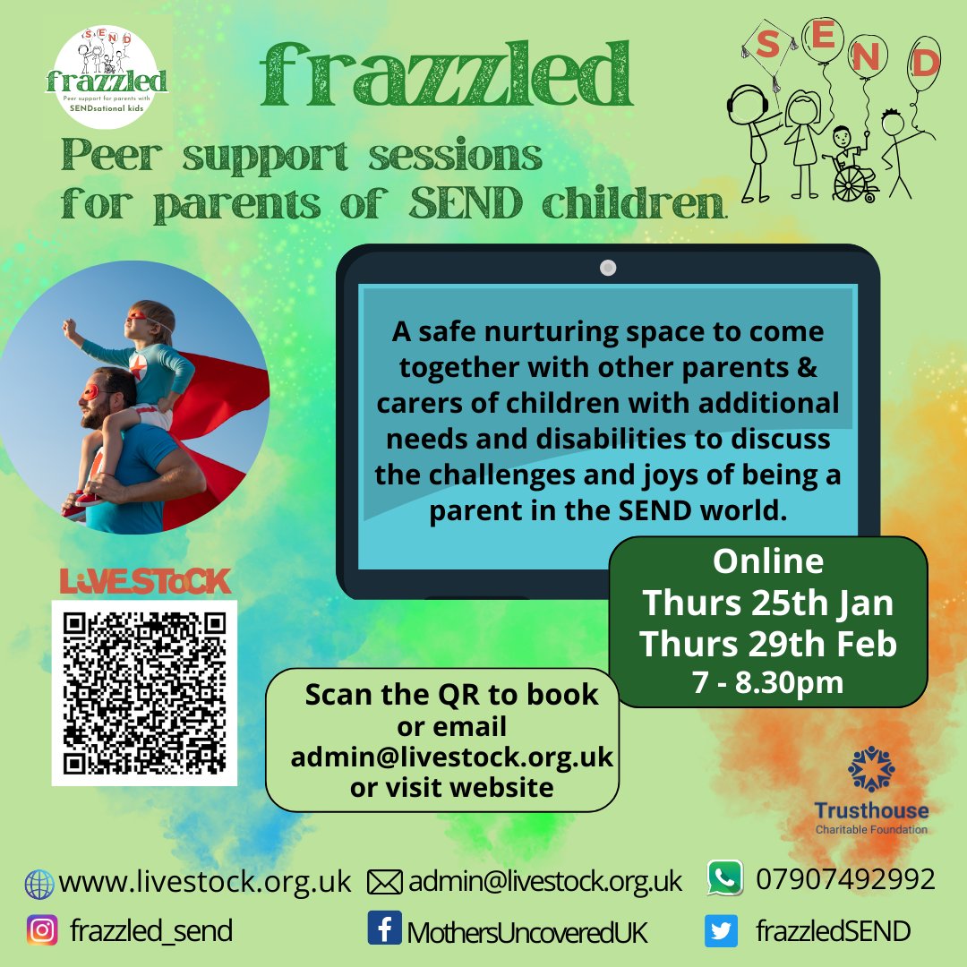 FEW SPACES LEFT THIS THURSDAY - Online Peer support group for parents / carers with SEND children. 
👉Sign up here bit.ly/3tXf8Go and please spread the word about <a href="/frazzledSEND/">Frazzled SEND</a> 

#peersupportgroup #specialeducationalneeds #children #disabledchildren #charity