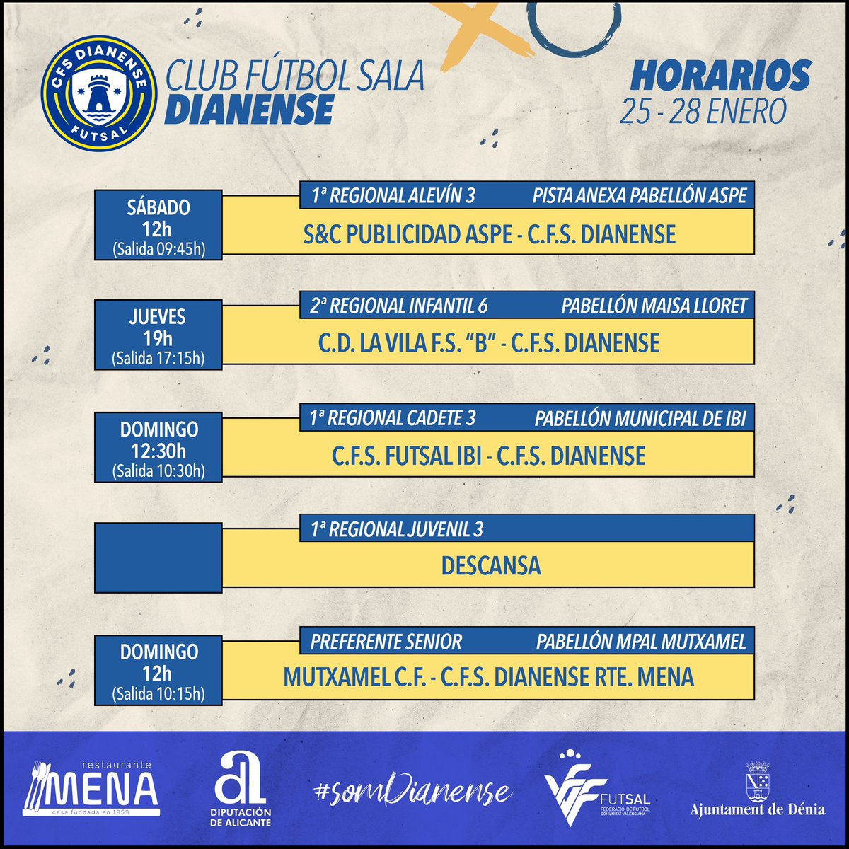 cfsdianense's tweet photo. Este es el cuadro con los horarios de los equipos federados para el próximo fin de semana.
Muchísima suerte a todos  💙💪⚽️ https://t.co/rs1yUy2aGT