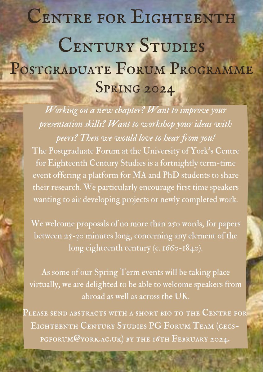 We’re delighted to release our Call for Papers for Spring 2024!   

If you’re interesting in sharing your ongoing research in a friendly and encouraging environment, please apply with a title, an abstract of 250 words, and a short bio by 16th February 2024.