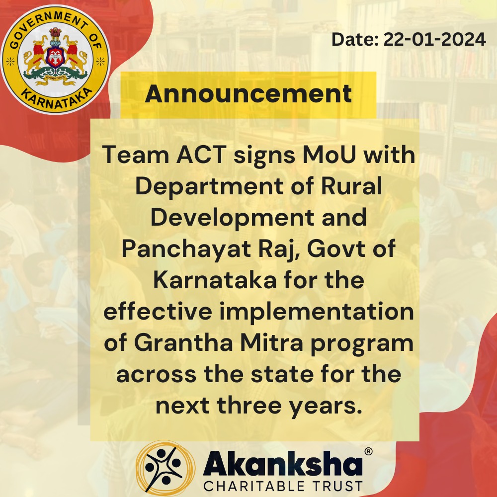 Empowering Communities, Together....✨ . Team ACT signed an MOU with Govt. of Karnataka....😇 #time_to_ACT #granthamitra #teamACT #karanatakagovernment #library #libraries #empowerment #DRDPR #panchayatraj #government #akanksha #mou #departmentofpanchayatiraj