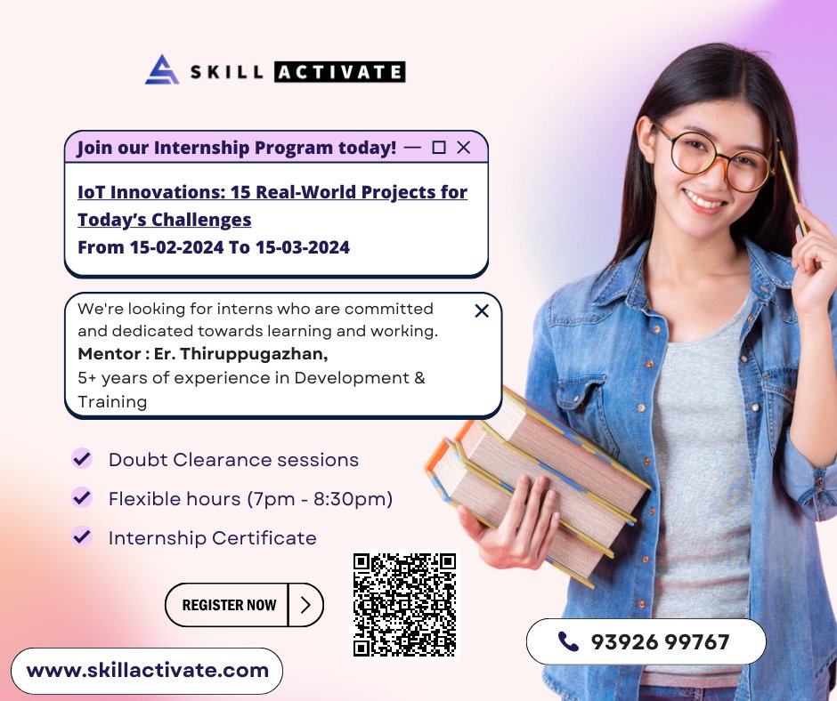 SkillActivate's tweet photo. One month online internship on IoT along with 15 real time hands on projects!!
Attend the Internship, Learn new concepts and grab your certificate.
Register Now
https://t.co/h3AWxfolzl
#internships #onlineinternships #trendingreel #latesttrends #workshops #skillactivate https://t.co/jc23PrN3q4