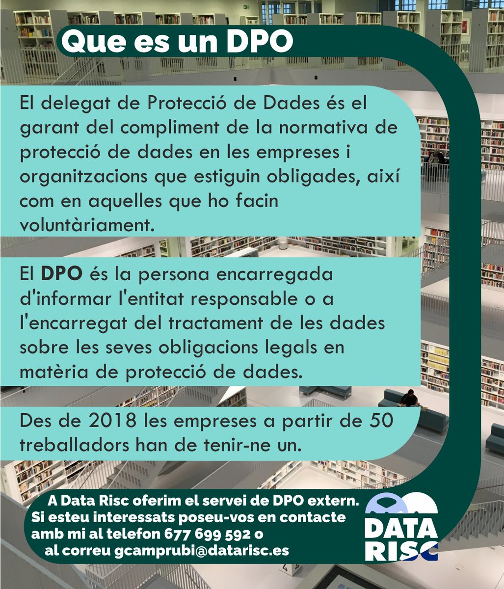DataRisc's tweet image. Que es un DPO i quina es la seva funció.
#ciberseguridad #lopd #ciberseguretat #dpo