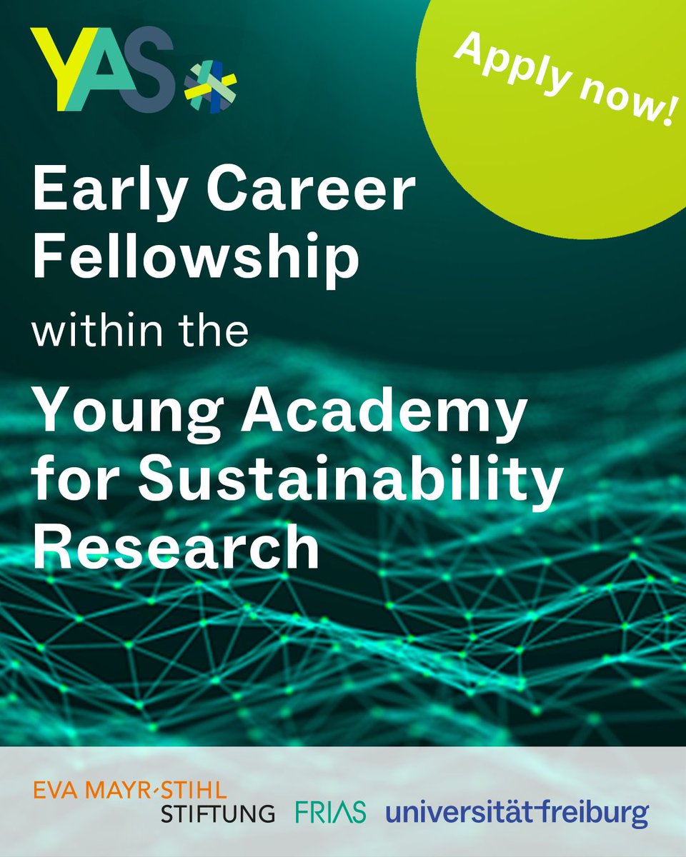 Are you a Postdoc doing research in #Sustainability (all disciplines)? Looking for an excellent academic community that strives to have an impact in the field? Check out our call for applications at the Young Academy for #SustainabilityResearch #YAS 👉frias.uni-freiburg.de/cfa-yas-fellow…