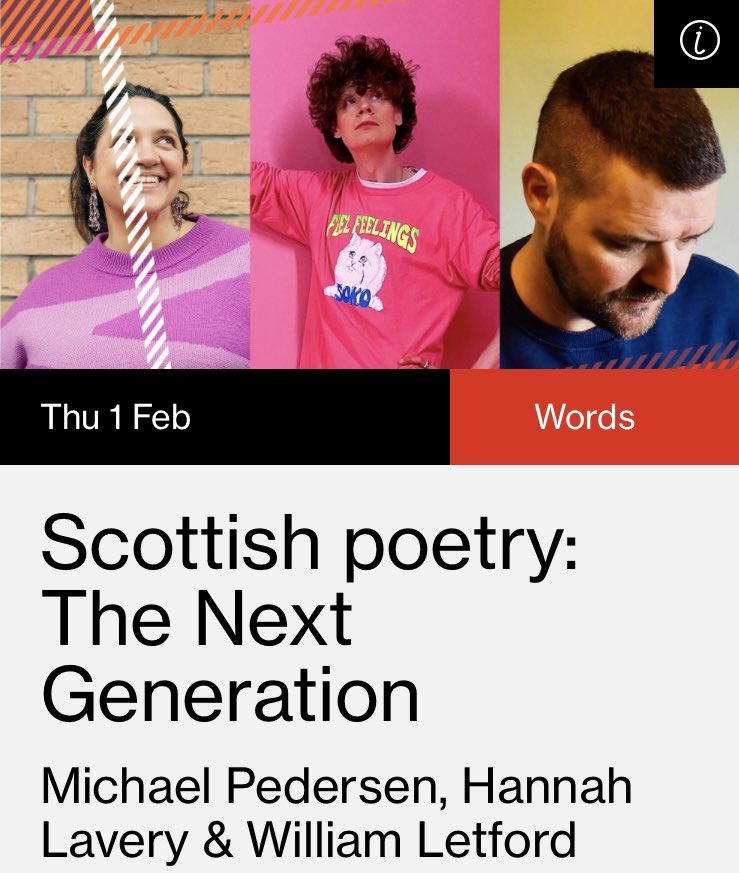 This Scottish ensemble of lexical butter churners are questing to London for Scotland Unwrapped on 01/02; an event curated by that wonder @JackieKayPoet. That’s me, @HanLavery & @BillyLetford (hosted by @juliamarybird). Send friends & lovers. 🩵🧡💜💛 🎫: michaelpedersen.co.uk/events