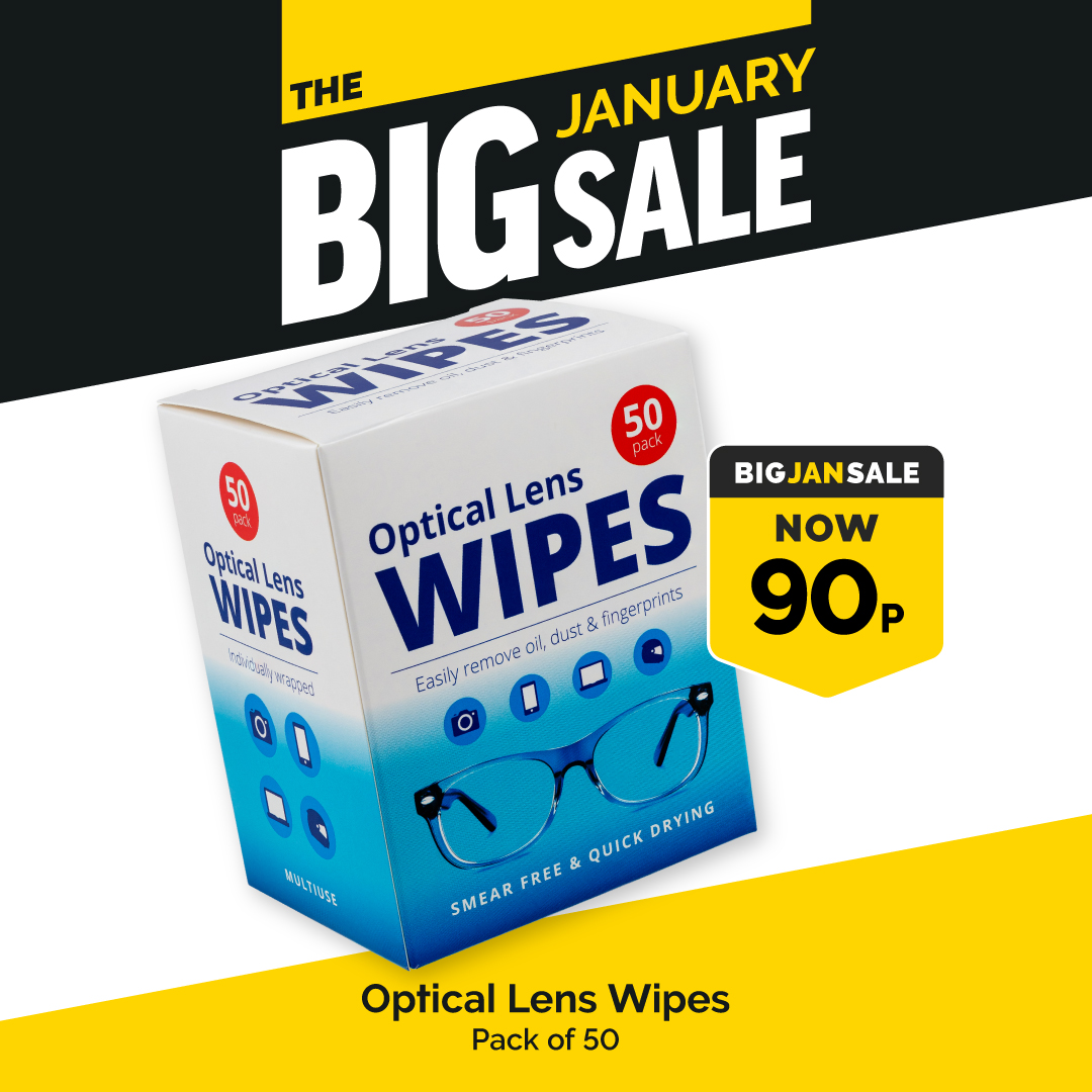 Poundstretcher1's tweet image. See the world more clearly with our Optical Lens Wipes! 👓✨ Easily remove oil, dust, and fingerprints with each wipe. Pack of 50 for just 90p! Keep your lenses crystal clear and your view impeccable! 🌐🧼 #LensWipes #CrystalClearView #CleanVision #BigJanSale