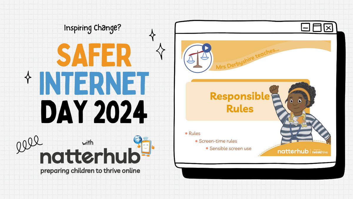 natterhub's tweet photo. Make lots of noise, inspire change, and encourage pupils to make a difference in their digital communities in celebration of #SaferInternetDay.  Start by registering for FREE access to Natterhub, pick your lesson(s), and have lots of fun! 🎉  https://t.co/iQH01CKd24
#SID2024 https://t.co/rRfvjMNtfS