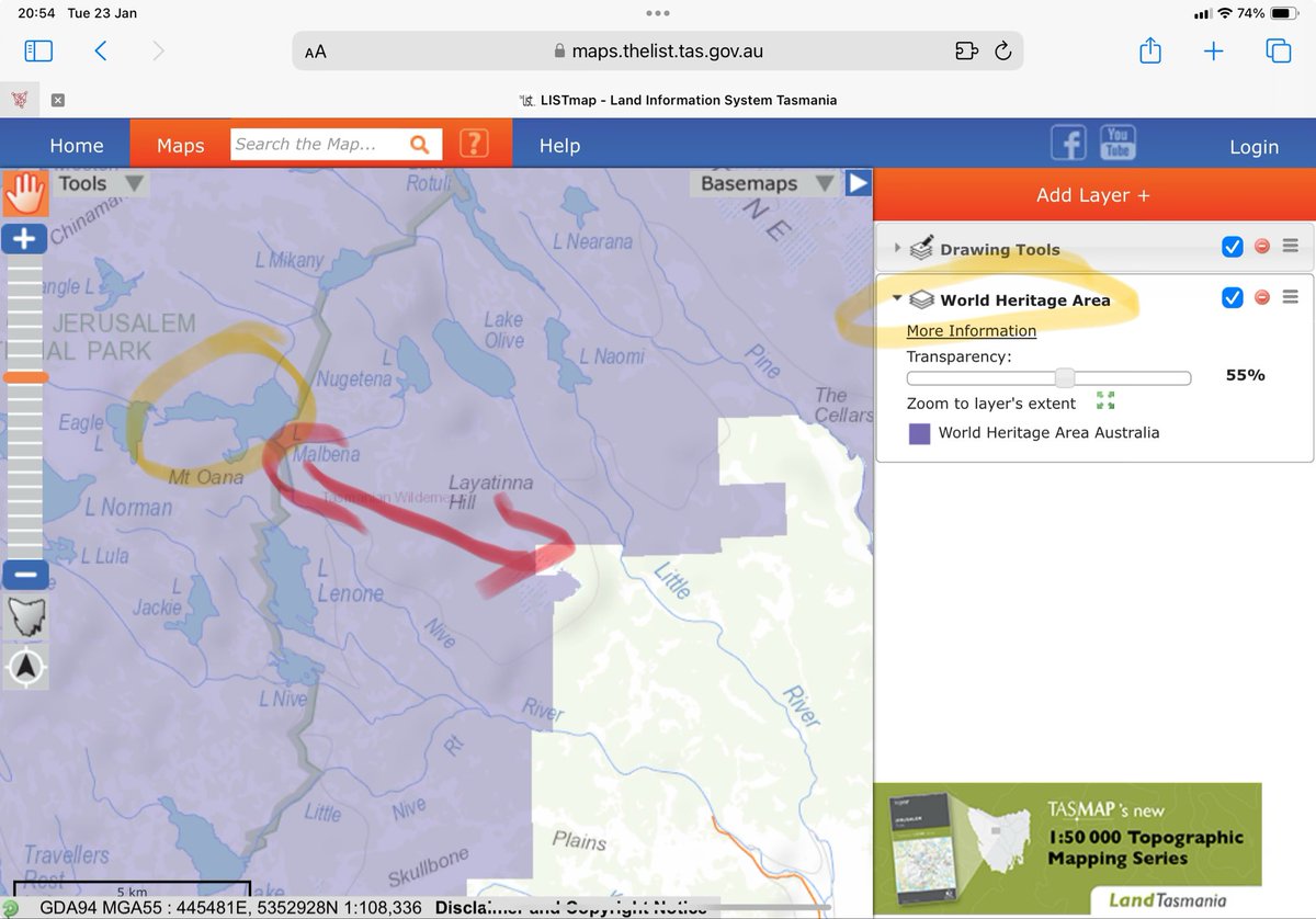 This is frankly an absolute joke … @RockliffTeam … your MINISTER FOR PARKS, says Malbena is outside of the TWWHA, as you’re spruiking your EOI process this weekend which is a bit of a crock, but this is pretty ordinary .. I’ve done some arrows to assist #politas @NickDuigan