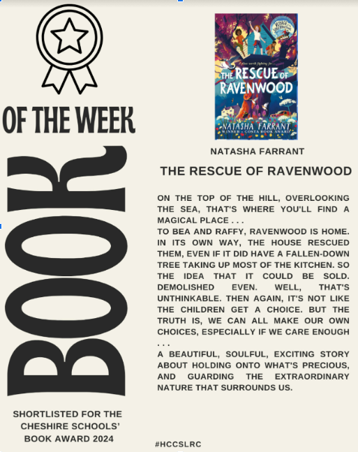 hccs1978's tweet photo. This week's book of the week is the rescue of Ravenwood by Natasha Farrant. Read the blurb here and watch this space for more recommendations. #HCCSLRC https://t.co/CJ8dxN1fBf