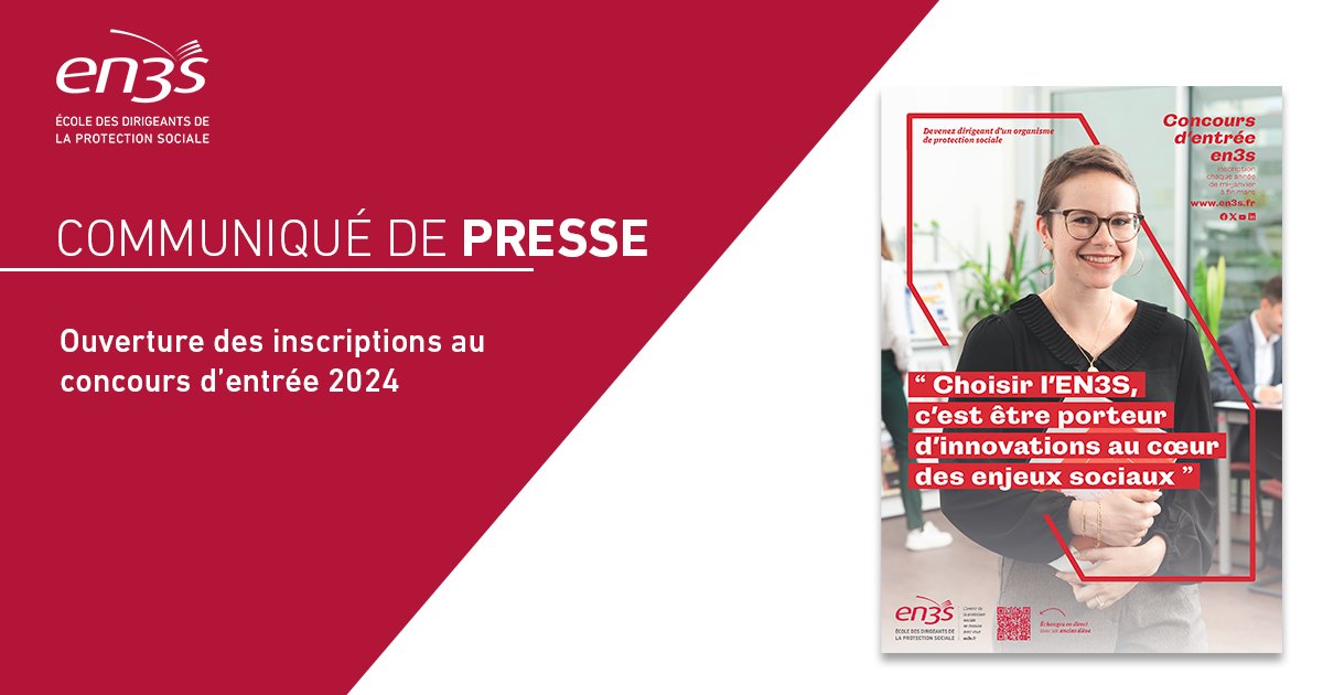 EN3S_officiel's tweet photo. #CommuniquĂ©Presse đ
Chaque annĂ©e, lâ#EN3S organise un #concours national pour recruter et former les futurs dirigeants de la protection sociale. Cette annĂ©e, les inscriptions en ligne auront lieu du 15 janv au 29 mars.
Consulter le communiqué de presse : https://t.co/qqI2kxQ3X1 https://t.co/VHUzXTHDkx