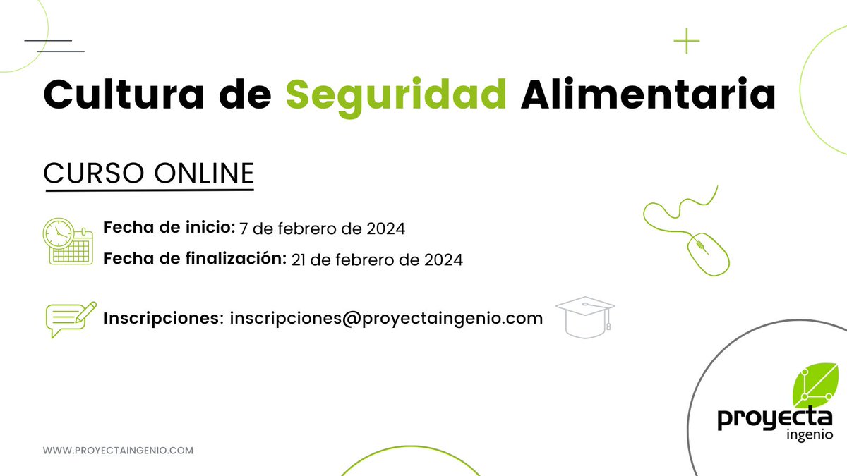 💻 NUEVO CURSO ONLINE 💻 Cultura de Seguridad Alimentaria✅
📅 Del 7 al 21 de febrero
👩🏽‍💻🧑🏽‍💻Dirigido a Técnicos de calidad y personas con interés en el conocimiento del concepto de cultura de seguridad alimentaria👌🏻
Más información e inscripción 👇👇👇
acortar.link/Sv6n5D