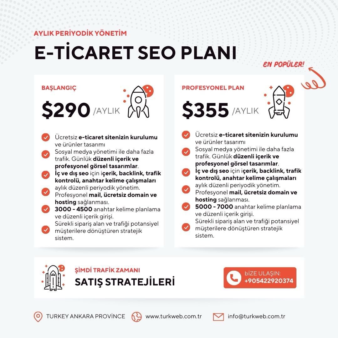 🚀 E-Ticaret SEO'da Yükselişe Geçiyoruz! 🔍✨

💡 İşletmenizin dijital dünyada daha fazla görünürlüğünü sağlamak ve satışlarınızı artırmak için harika bir fırsat!

turkweb.com.tr
info@turkweb.com.tr
05422920374

#ETicaretSEO #DijitalPazarlama #SEOStratejisi #OnlineSatış