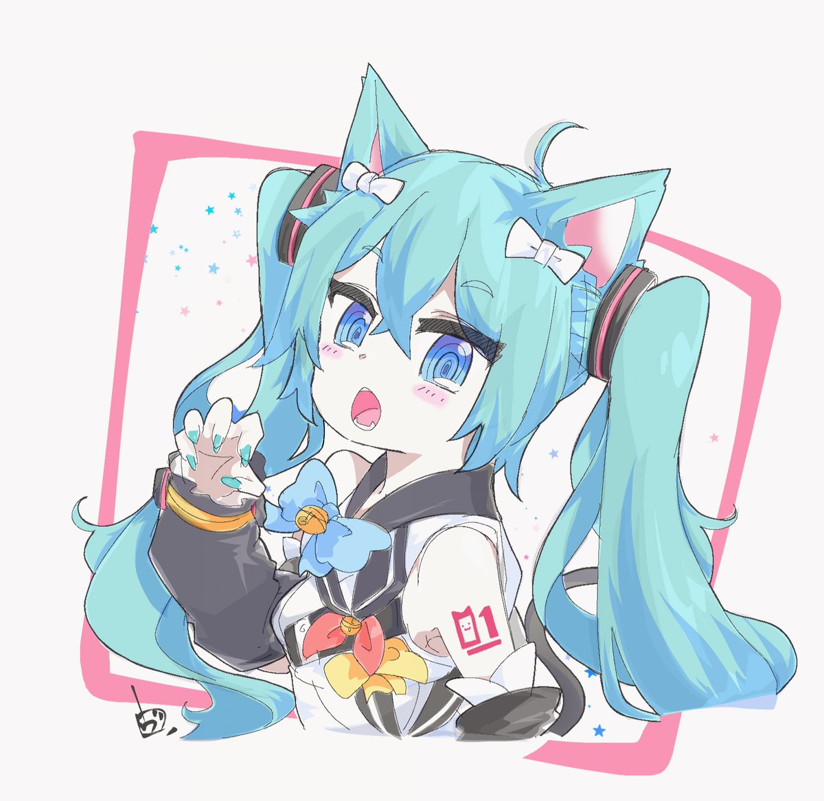 hatsune miku 1girl solo animal ears bow cat ears detached sleeves twintails  illustration images