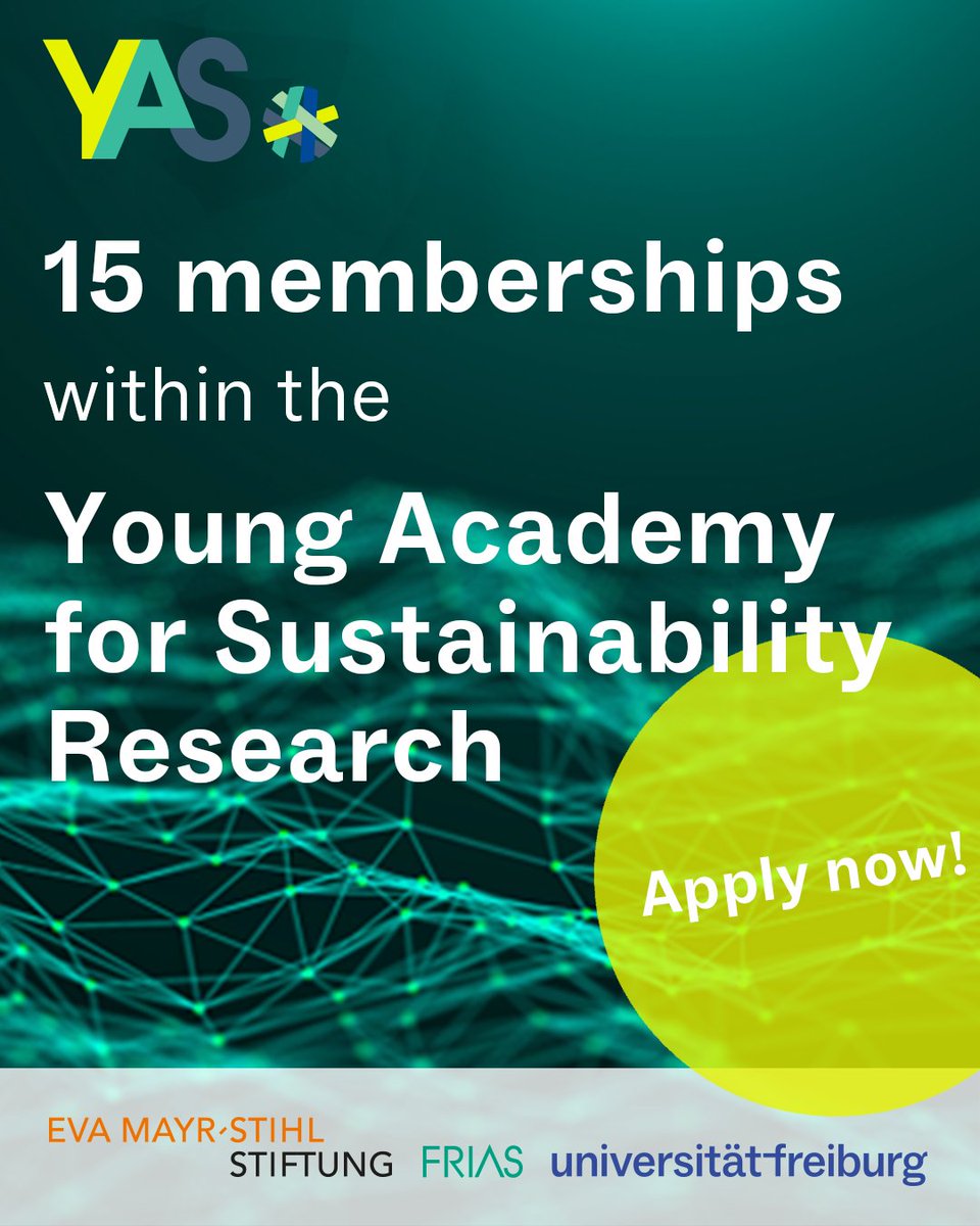 Searching for an excellent academic community that strives to have an impact in the field of #SustainabilityResearch ? Our Young Academy for Sustainability Research #YAS is open for applications from all disciplines. 👉frias.uni-freiburg.de/cfa-yas-member…