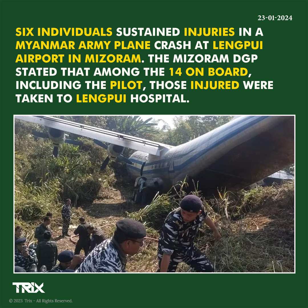 'Injuries Reported in Myanmar Army Plane Crash at Lengpui Airport, Mizoram'

#MyanmarPlaneCrash #LengpuiAirport #MizoramIncident #AircraftAccident #InjuriesReported #AviationNews #EmergencyResponse #MizoramDGP #LengpuiHospital #trixindia