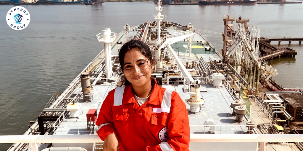 SynergyGroup06's tweet photo. 👩‍🔧 Meenu Mahesh's fledgling career at 🌊 is redefining roles for women in #maritime. From our Ratings Training to real-life challenges, she's steering a new course!
📖 Explore her inspiring story &amp; the shift in seafaring dynamics for women ⬇️  https://t.co/V9wwX7h6L5 https://t.co/gqZbGtZtfr