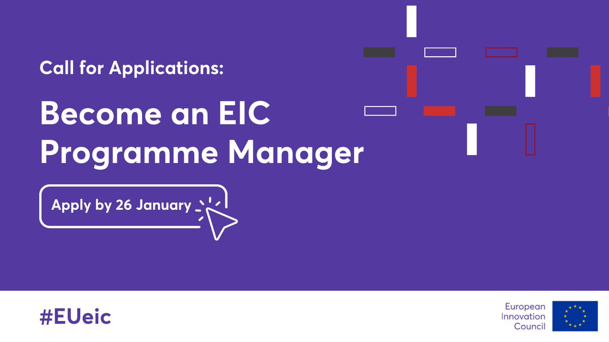 🚨 Last days to apply to be an #EUeic Programme Manager! 🚨

If you're an expert in health, #AI or energy systems and want to help lead the #innovators of tomorrow, apply now. 🚀

Deadline is 26 January 👉 europa.eu/!tBcyxG
