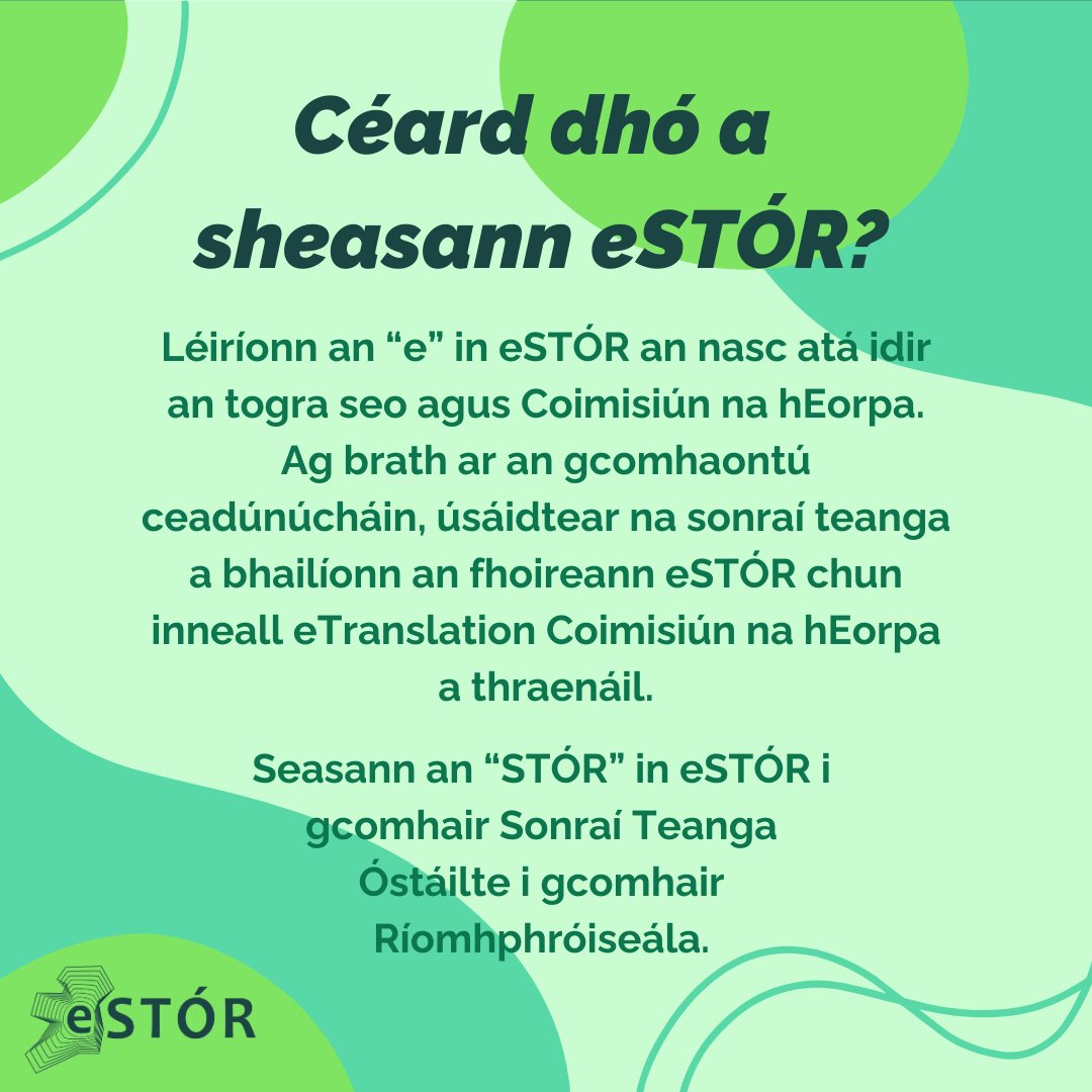 eStor_Eireann's tweet image. Céard dhó a sheasann 𝗲𝗦𝗧Ó𝗥, go litriúil? 🤔
What does 𝗲𝗦𝗧Ó𝗥 stand for, literally speaking? 🔎
#gaeilge #languagetechnology #languagedata #dataprocessing