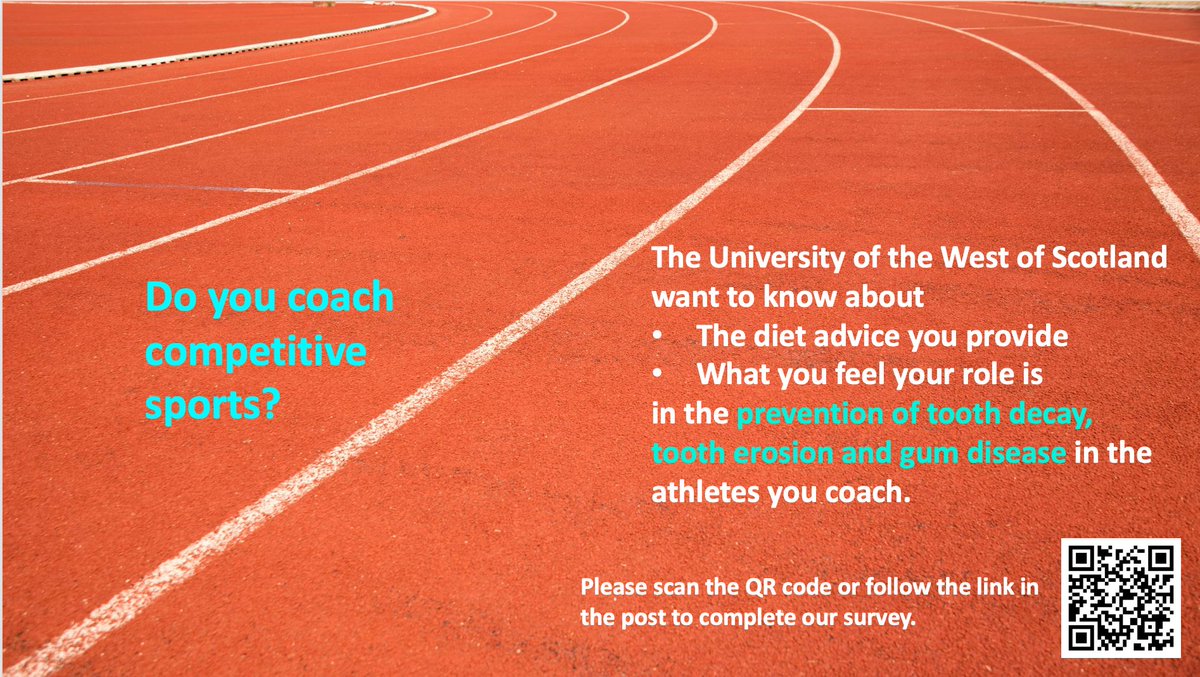 Do you coach competitive sports? I am interested in hearing about the diet 🍝 and dental 🦷🪥 advice you give your athletes. Please take ~10 minutes to tell me in this online questionnaire uws.questionpro.com/t/AXld9ZxgE6 @scotathletics @TeamUWSSport @uwshls @UWS_Sport