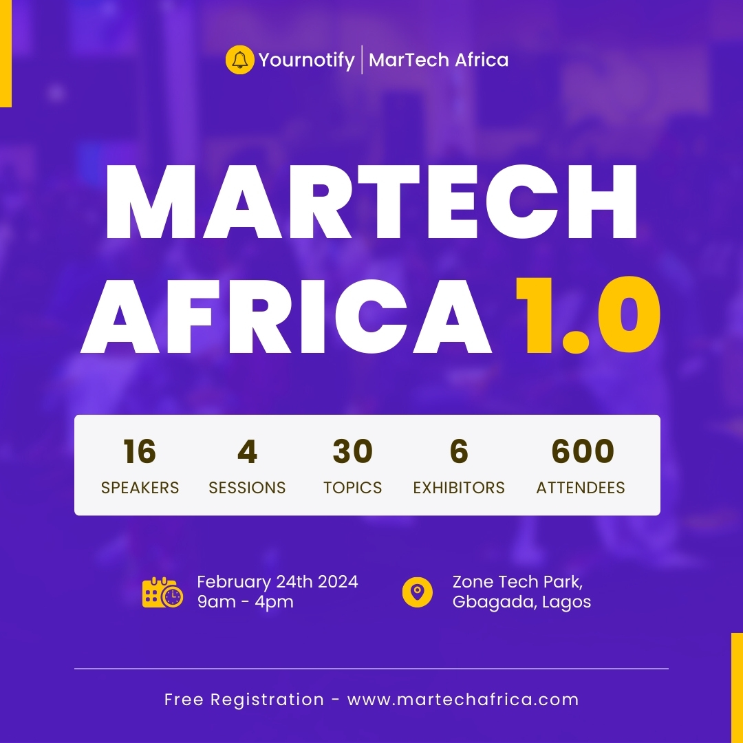 yournotify's tweet photo. Whatever you do, don't miss #MartechAfrica 1.0

You don't want to miss out on the values you will be getting from our speakers for free  or the opportunities you will be getting from our sponsors and partners 

Repost for someone to register today: https://t.co/m9mSDEZBl5 https://t.co/i2NyU5nVHA
