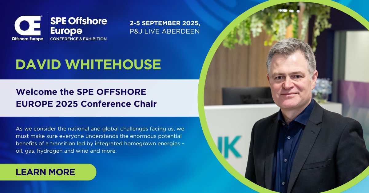 SPE Offshore Europe is proud to welcome David Whitehouse, the Offshore Energies UK (@OEUK_) CEO, as the chair for the conference and executive committee of #OE25 👏 David offers thorough insights into a #betterenergy future. Read more about this here 👇 bit.ly/48HP2Xf