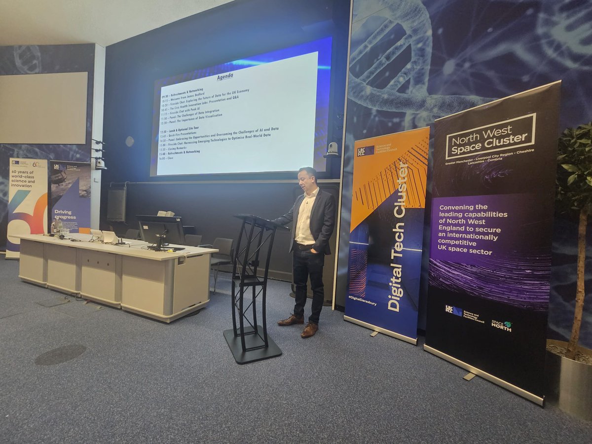 James Bedford opens the Daresbury Data Conference, marking the first event to bring together STFC's Digital Tech, NW Space and NW Health Tech Clusters to discuss the latest trends, opportunities, and challenges of working with #data. 🚀🧪🌍