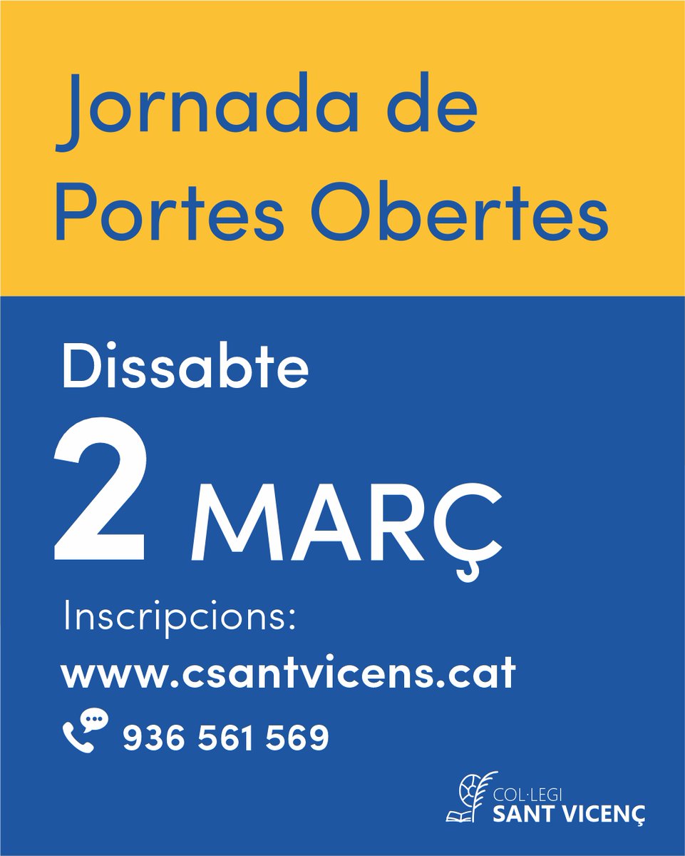 Et convidem a participar en la Jornada de Portes Obertes 2024. Us hi esperem!

📆dissabte, 2 de març.
 📍 bit.ly/2T4etOh
✒️Inscripcions:  bit.ly/3DhK5qk
