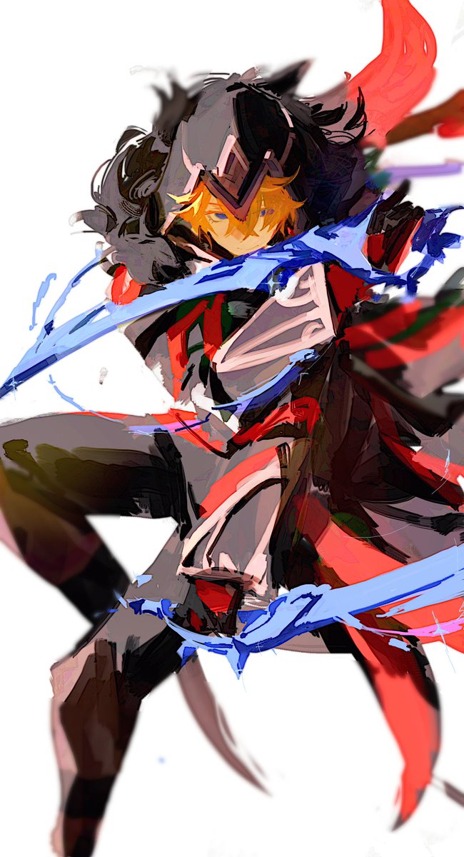 tartaglia (genshin impact) 1boy male focus solo holding weapon holding weapon simple background  illustration images