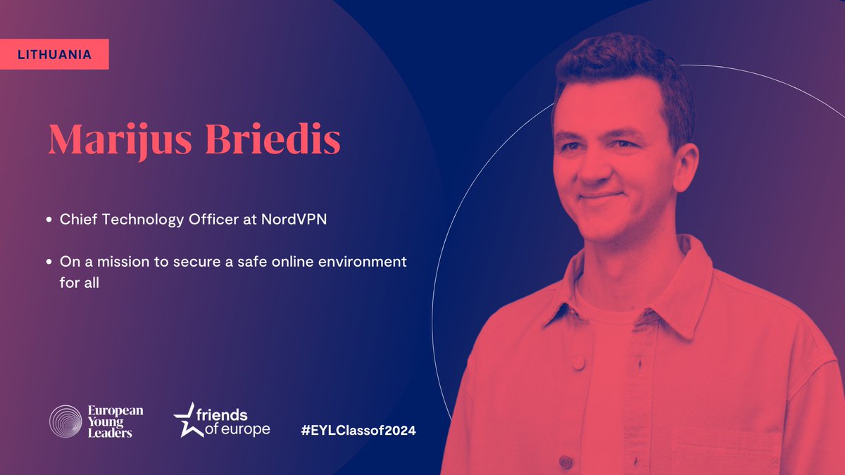 📌 Marijus Briedis | Lithuania 🇱🇹 📢 We are delighted to announce that Marijus Briedis, Chief Technology Officer at @NordVPN, is joining the new #EYLClassOf2024! 👉 Meet the new #EYL40 here: bit.ly/EYLClassOf2024