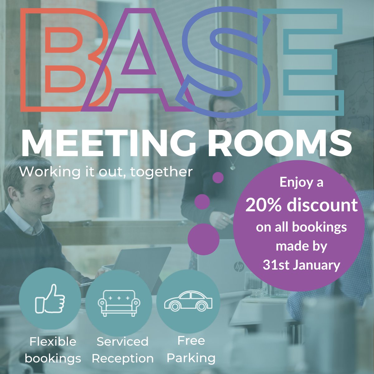 **ONE WEEK LEFT TO SECURE YOUR BOOKING**
Contact us today at basebordon.co.uk/contact/
or call 01420 550980 and benefit from 20% off all meeting room hire for the rest of the year if your booking is made by 31st January 2024.
#meetings #office #meetingroom #discounts  #business