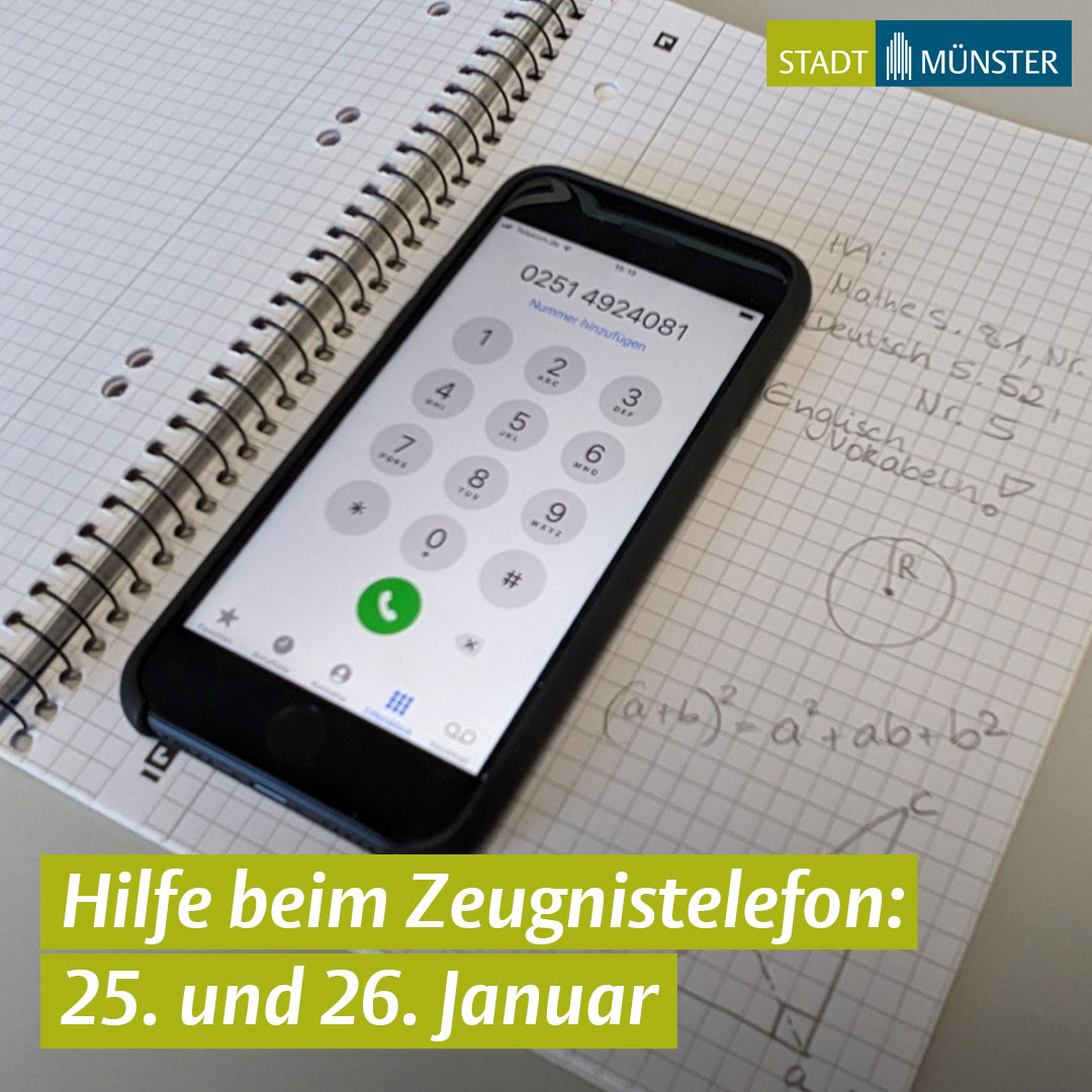 ☎️ Diese Woche gibt es Halbjahreszeugnisse - für einige Kinder und Jugendliche ist das mit Enttäuschung oder Ängsten verbunden. Die Schulpsychologische Beratungsstelle hilft am #Zeugnistelefon: 25. &amp; 26.1., 8-16 Uhr, 02 51/4 92-40 81.
➡️stadt-muenster.de/aktuelles/pm-d…
