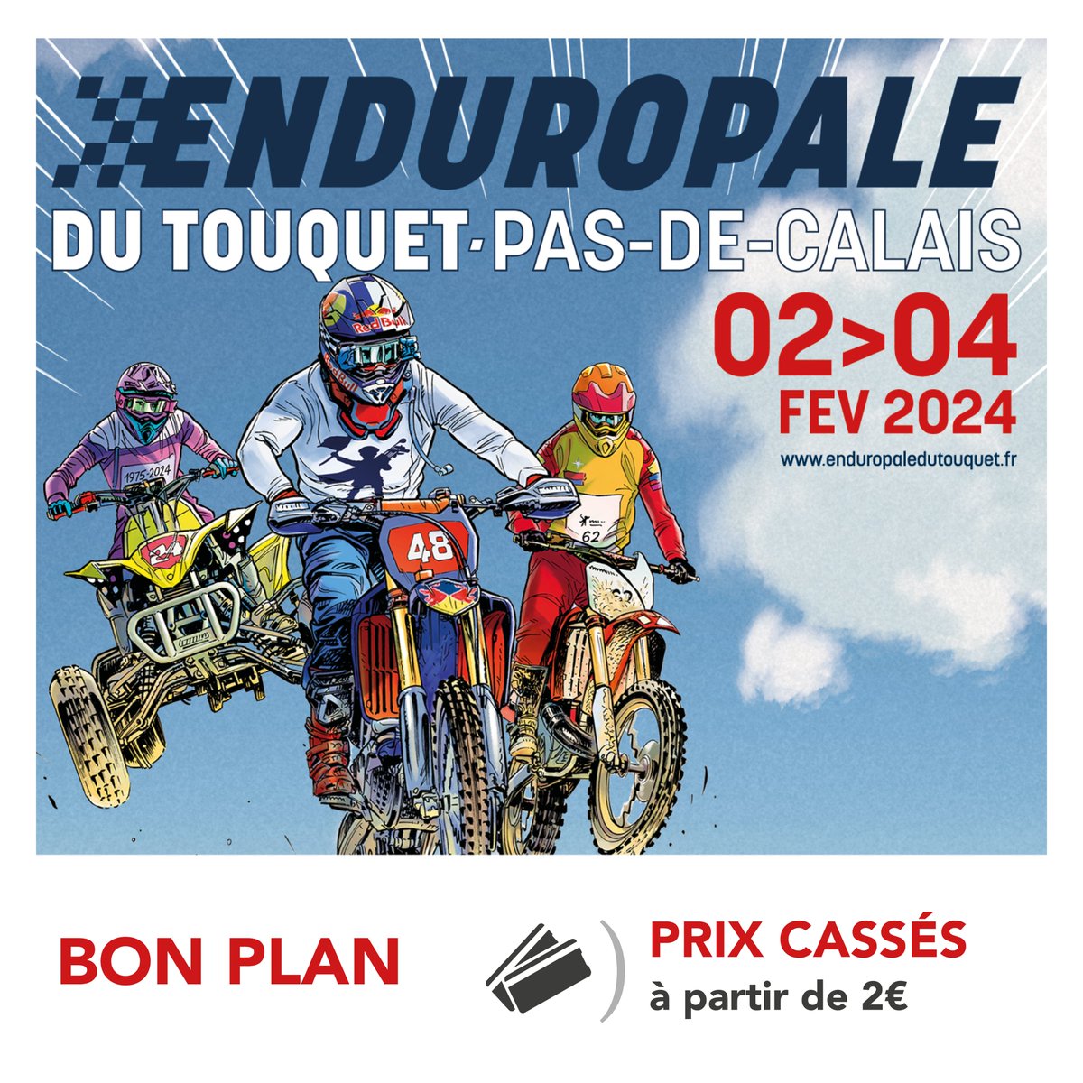 🚆 TER Hauts-de-France vous accompagne du 2 au 4 février à l'@Enduropaleoffic ! 🏍 ▶ Profitez des billets TER à 2, 5, 10, 15 ou 20 € en fonction de la distance parcourue, au départ de toutes les gares des Hauts-de-France vers Étaples-Le-Touquet. 👉 urlz.fr/pljT
