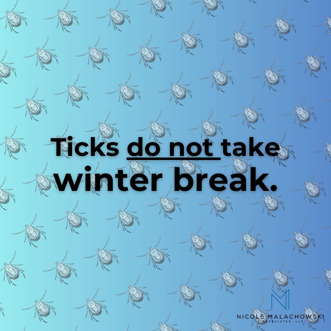 #TickSeason is year-round: #TICKS DO NOT TAKE A WINTER BREAK. #WinterTickActivity may slow down, but you still may encounter active ticks. To avoid #TickBites in the winter, use tick prevention methods & do tick checks. #TicksSuck, so stay #TickSmart (buff.ly/3ybKvLQ).