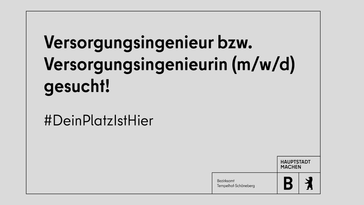 Die Abt. Stadtentwicklung und Facility Management im Bezirksamt #Tempelhof-#Schöneberg sucht ab sofort und unbefristet Versorgungsingenieur bzw. Versorgungsingenieurin (m/w/d).
Bewerbungsfrist: 🗓️18.02.2024.

➡️karriereportal-stellen.berlin.de/stellenangebot…

#Jobs #DeinPlatzIstHier <a href="/EvaMajewski/">Eva Majewski</a>