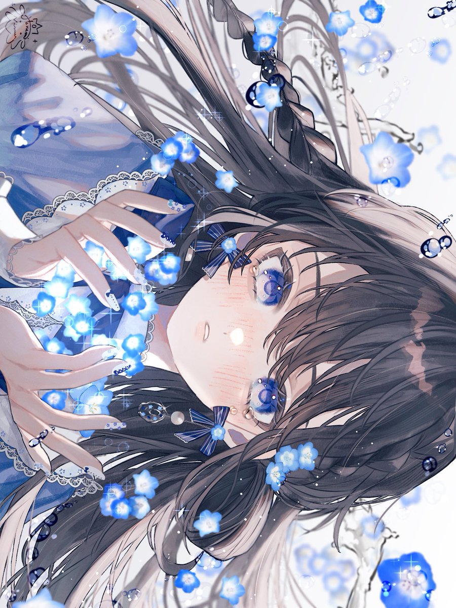 1girl solo flower blue eyes looking at viewer long hair braid  illustration images
